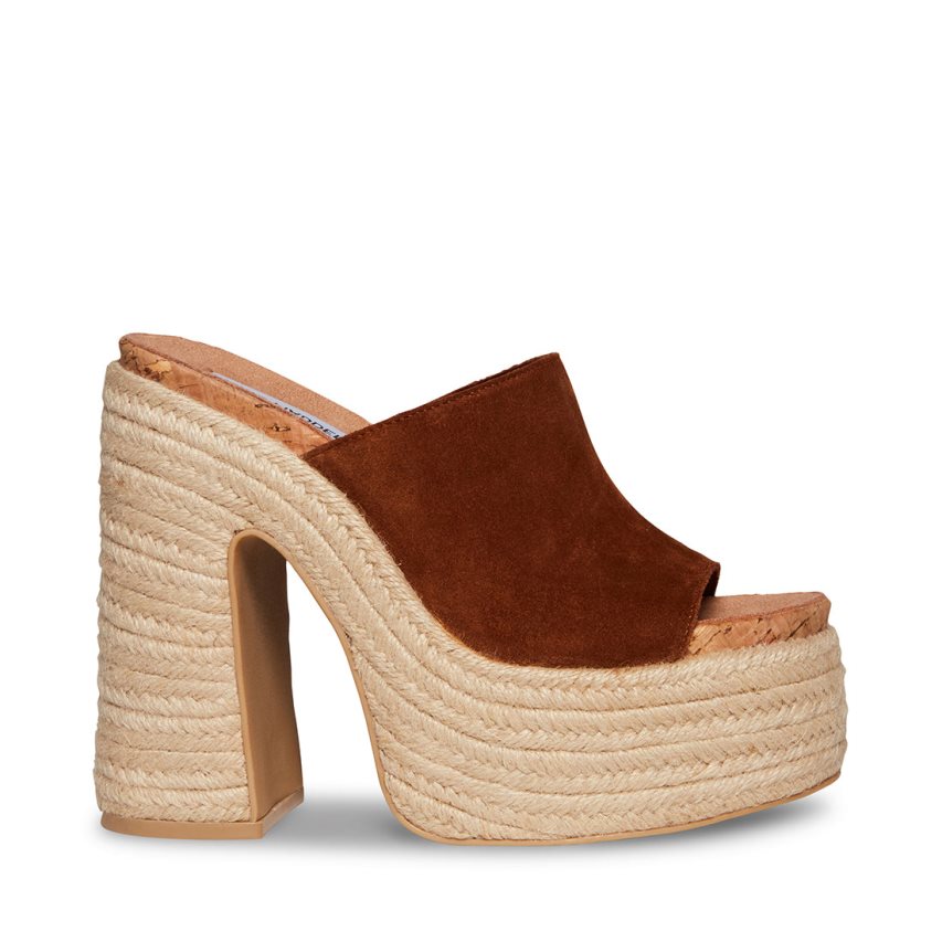 Sandalias de Plataforma Steve Madden Becca Chestnut Gamuza Mujer Marrones | ES ER0132